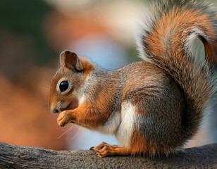 Obraz premium Una ardilla Una ardilla en el bosque, en primer planoen el bosque, en primer plano