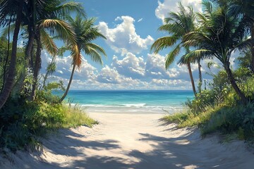 Obraz premium Palm Trees Framing Hidden Beach Path