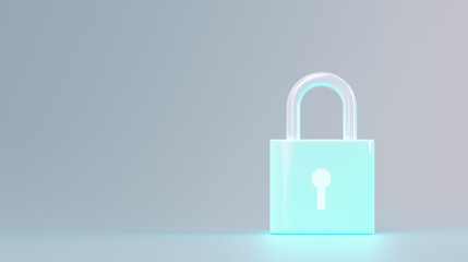 Fototapeta premium A softly glowing blue padlock placed on a minimal gradient background, symbolizing security, privacy, and modern digital safety.