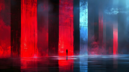 Naklejka premium Digital Painting: Red and Blue Pillars Abstract Background