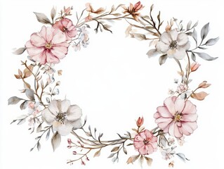 Obraz premium a delicate watercolor floral frame, adorned with a variety of blossoms in soft hues, ideal for invitations or to highlight a special message with its artistic charm
