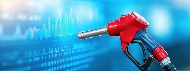 Naklejka premium Fuel Pump on Digital Background Representing Energy Prices and Economic Trends with Graphs and Data Visualizations for Financial Analysis