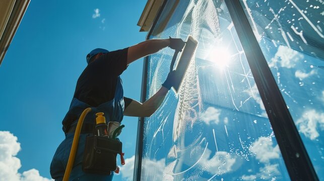 Sunshine and window cleaning: A clear view with squeegee and wiper