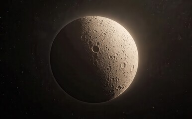 highly detailed and realistic image of the Moon, showcasing its craters and rugged surface against the black space