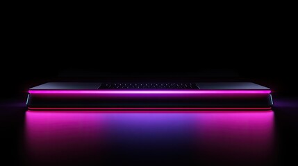 Sleek Modern Laptop with Vibrant Neon Lights Against a Black Background, Showcasing Technology and Innovation in a Minimalist Aesthetic