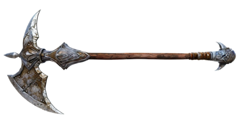 Halberd, a pole weapon with an axe blade and spear point, isolated on transparent background PNG