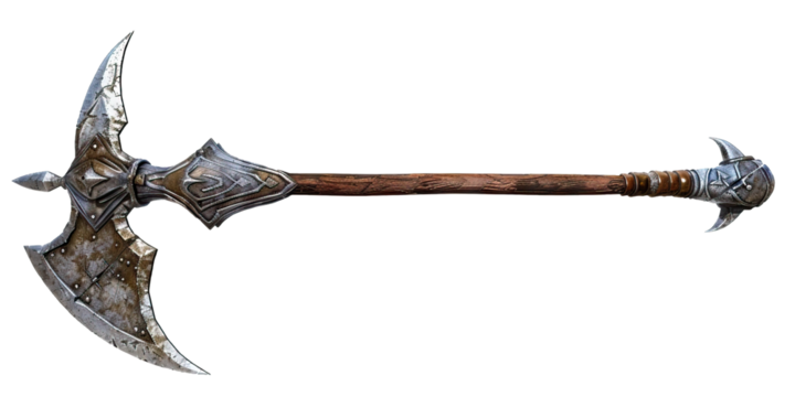 Halberd, a pole weapon with an axe blade and spear point, isolated on transparent background PNG