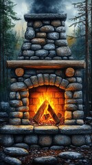 Fototapeta premium A stone fireplace in the middle of a wooded area