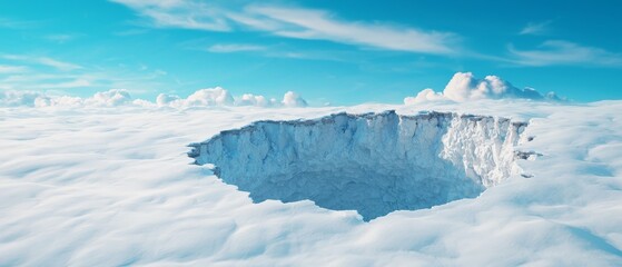 Fototapeta premium A large hole in the middle of a snow covered field