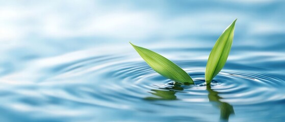 Obraz premium A green leaf floating on top of a body of water