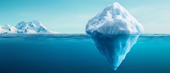 Obraz premium An iceberg floating in the ocean with mountains in the background