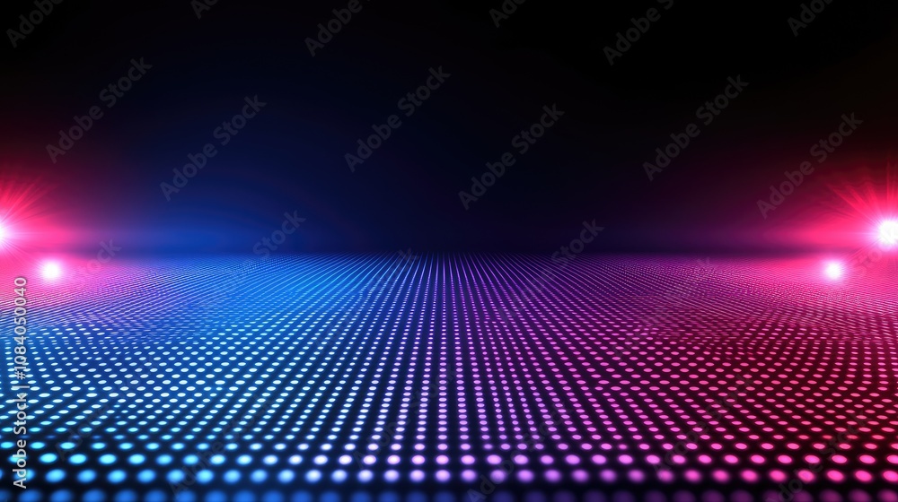 Poster colorful light show with neon dots in gradient pattern creating a vibrant dance floor effect for eve