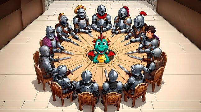"Knights of the Round Table with a Dragon"