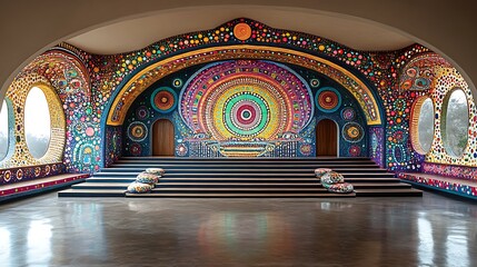 Artistic installation indoor space photography vibrant environment wide angle abstract design