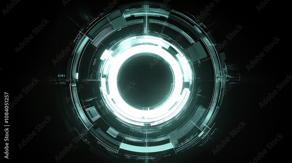 Poster futuristic abstract digital circle with glowing light elements, geometric patterns, and high-tech vi