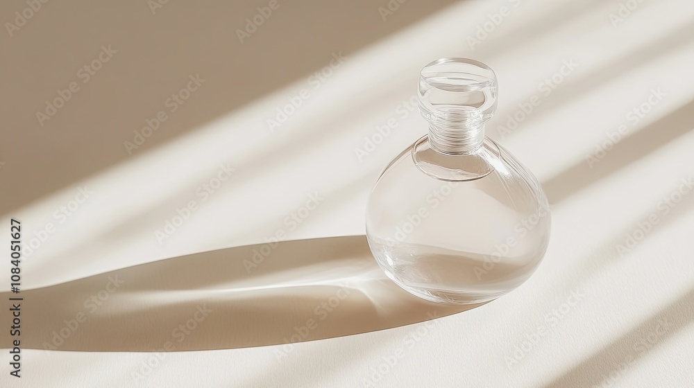 Poster elegant clear glass bottle on a soft surface with natural light and subtle shadows creating a minima