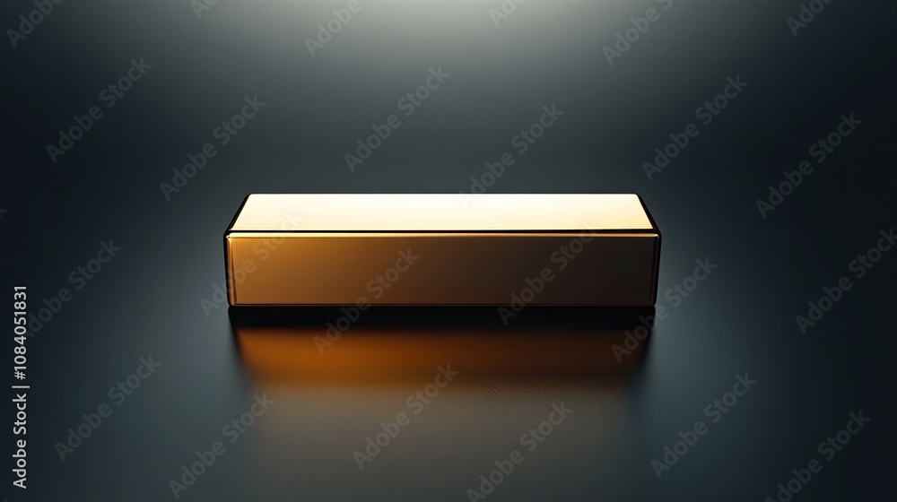 Poster golden rectangular object on a reflective surface with soft light creating a minimalist and elegant 