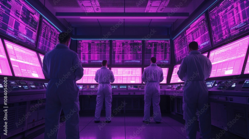 Poster monitoring data streams control room digital interface high-tech environment professional perspectiv