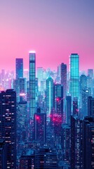 Obraz premium City skyline at dawn urban metropolis aerial view technological harmony