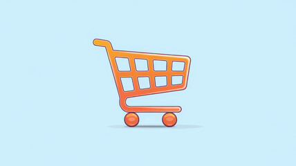 A vibrant orange shopping cart icon set against a soft blue background, symbolizing online shopping and retail.