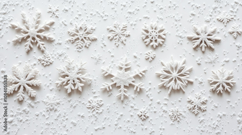 Poster beautiful collection of unique white snowflakes on a soft background, showcasing intricate patterns 