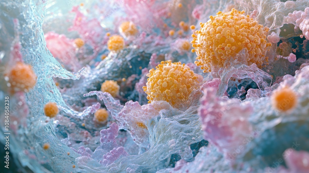 Poster a colorful image of a cell with many small balls inside