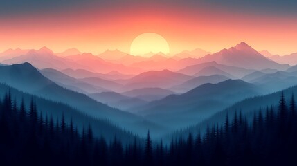 Obraz premium Sunrise over mountain range nature scene landscape tranquil aerial serenity