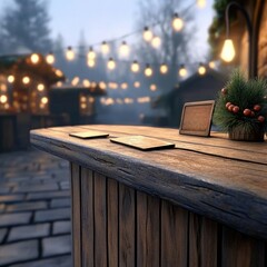 A cozy wooden bar with warm lights, perfect for enjoying festive drinks outdoors.