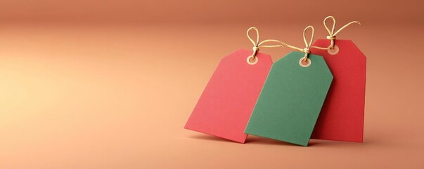 Three colorful tags on a soft background, perfect for labeling and organization.