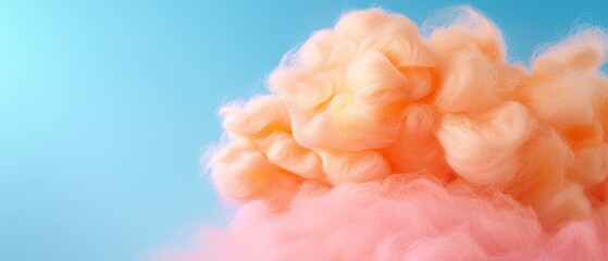 Obraz premium A cloud of pink and orange smoke on a blue background