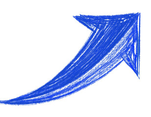 青鉛筆の水彩画で描かれた矢印。背景は透明のpng