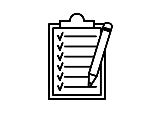 Icono negro de portapapeles con lista y lápiz