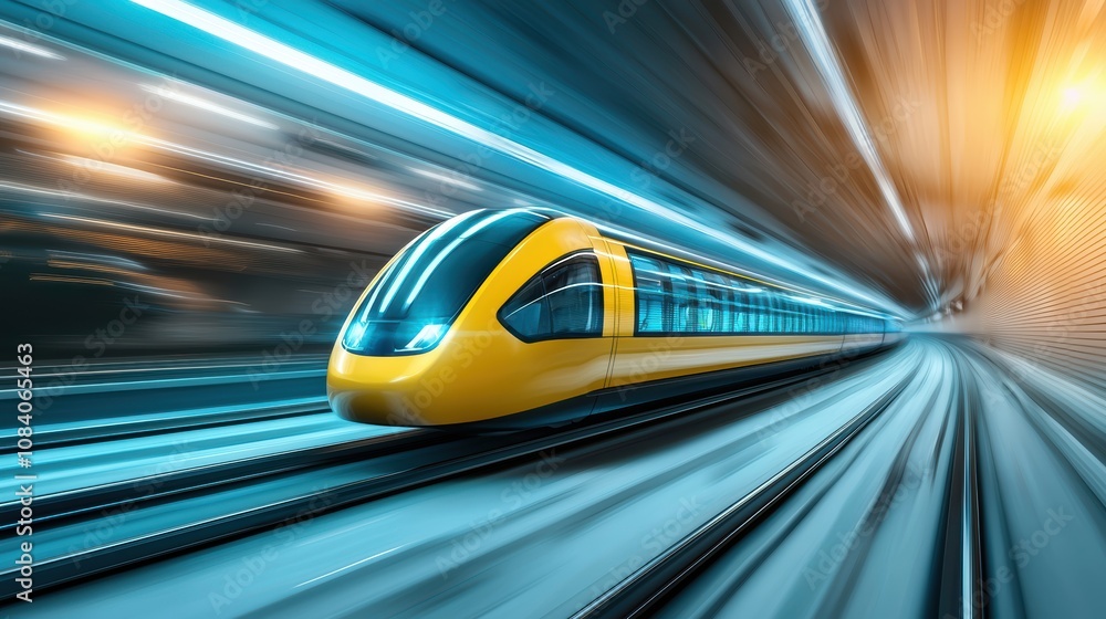 Poster a hyperloop capsule hurtling through a tunnel illuminated by a mesmerizing blue light trail, creatin