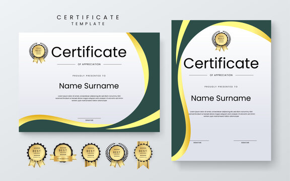 Colorful Certificate Design Template With Award Badges. Comes With Award Badges for a Professional Presentation of Accomplishment and Recognition