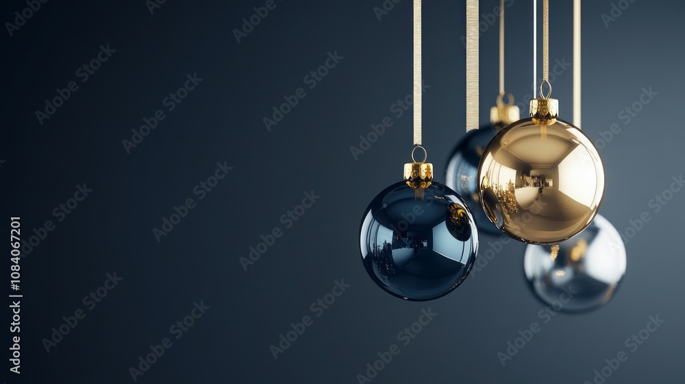 Poster a blue and gold ornament hangs from a string