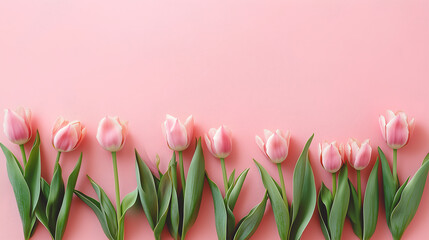 Minimalist Pink Tulips on Pastel Background - Spring Floral Arrangement