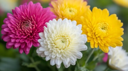 Close-up of Vibrant Pink, Yellow and White Flowers