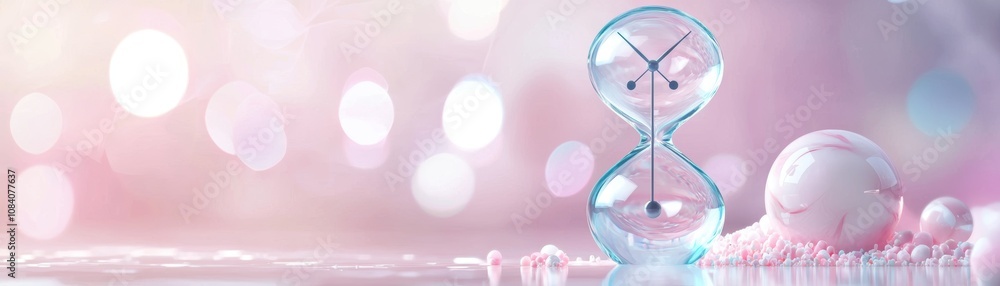 Poster mesmerizing hourglass with clockhands display gentle pastel setting digital art soft bokeh backgroun