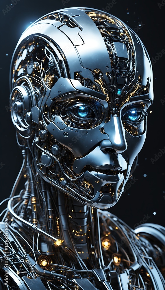 Aufkleber female robot face representing advanced artificial intelligence, powered by generative ai