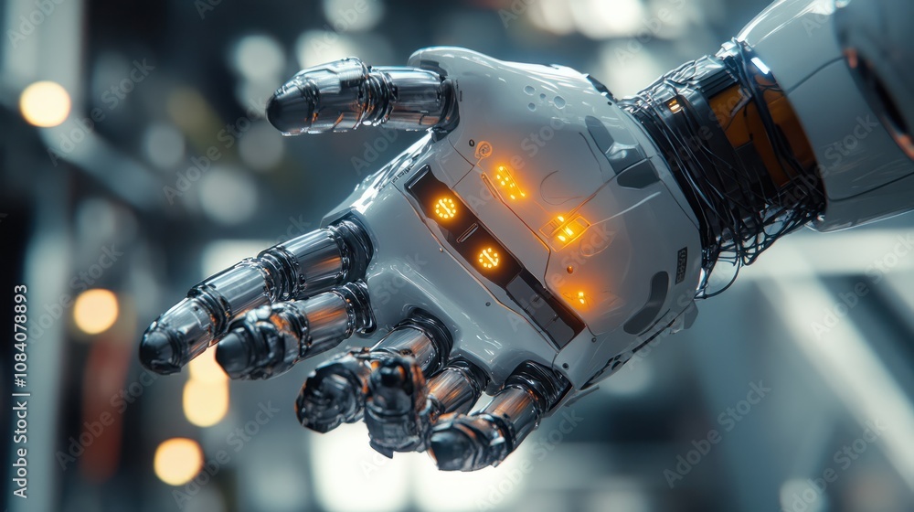 Poster futuristic human and robot hand connection - exploring the boundaries of artificial intelligence and