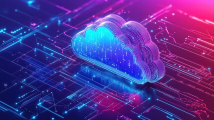 Fototapeta premium Futuristic network of cloud computing and blockchain technology - A vibrant 3d polygonal illustration depicting the interconnected world of digital currency and modern tech