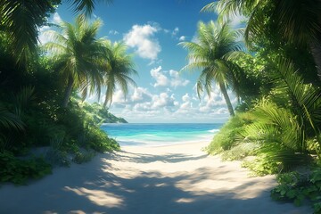 Fototapeta premium Tropical Pathway to a Serene Beach Scene
