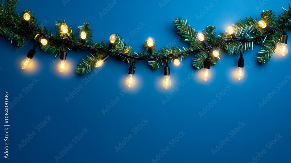 Poster a blue background with a string of christmas lights