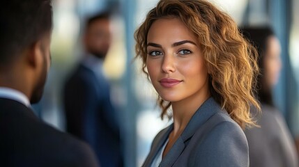 Fototapeta premium Confident Businesswoman Engaging in Professional Outlook at Modern Office Setting