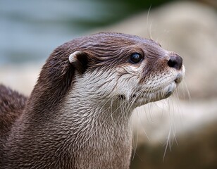 Cute close up portrait of an Asian or Oriental small clawed otter (Aonyx cinerea) 