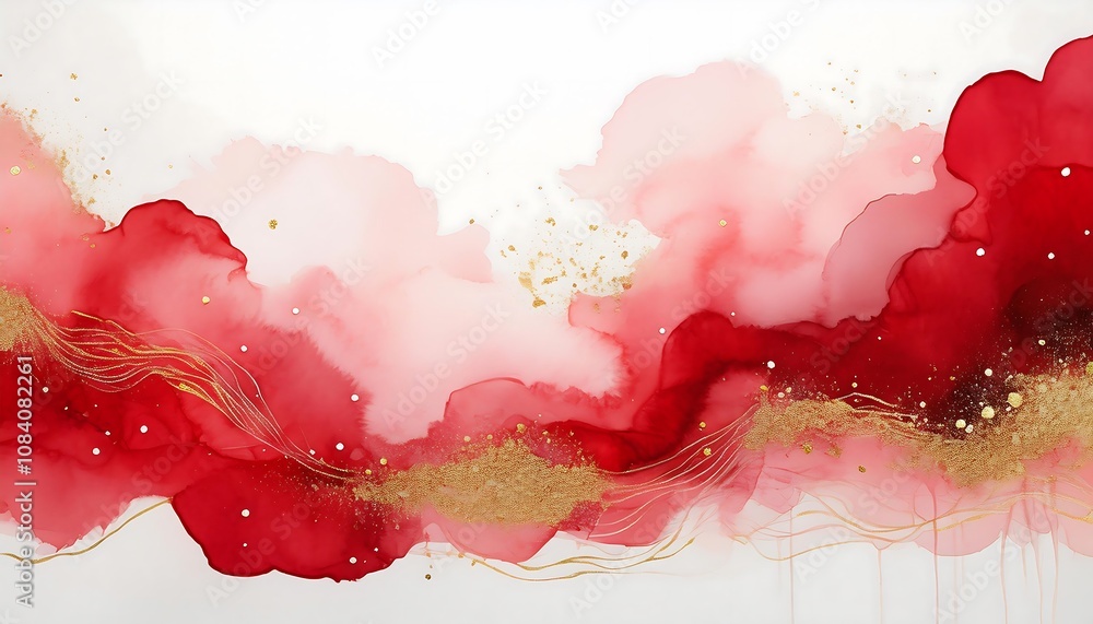 Aufkleber  A minimalist design features a simple abstract background with red watercolor clouds and sm_1(154)