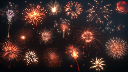 Fototapeta premium Multiple fireworks Collection set (high resolution)