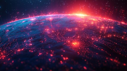 Fototapeta premium Global network, digital earth, glowing connections.