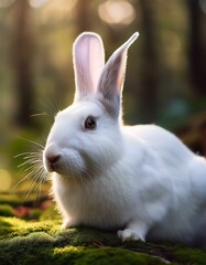 Obraz premium Un conejo blanco en el bosque