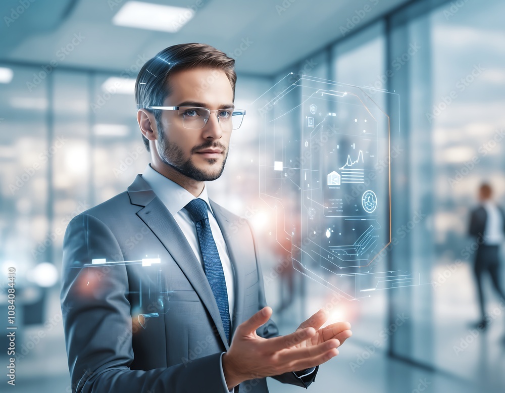 Aufkleber artificial intelligence in business: smart data analysis empowers businessman with advanced technolo